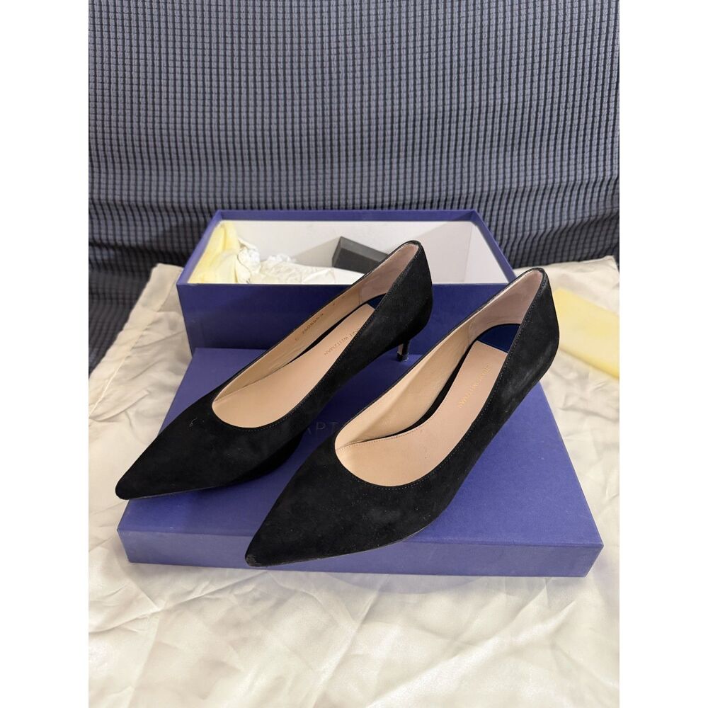 Stuart Weitzman Leigh 45 Pointed Toe Pump - Black Suede US 7 - Worn Once